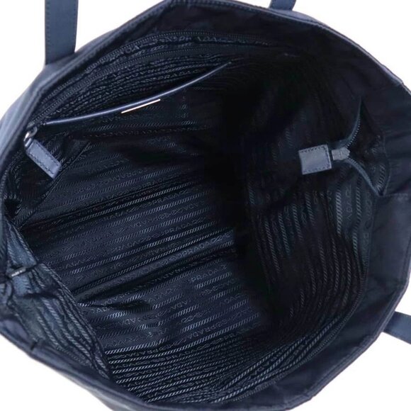 Auth PRADA Logo Handbag Shoulder Bag Navy Nylon/Leather/Silvertone - Picture 11 of 14